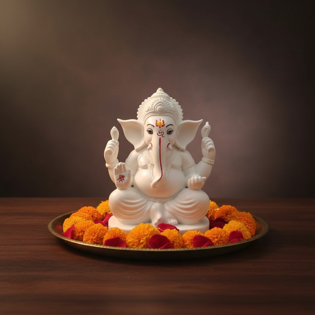 Faber Lux White Lord Ganesha Statue for Home Puja view 3